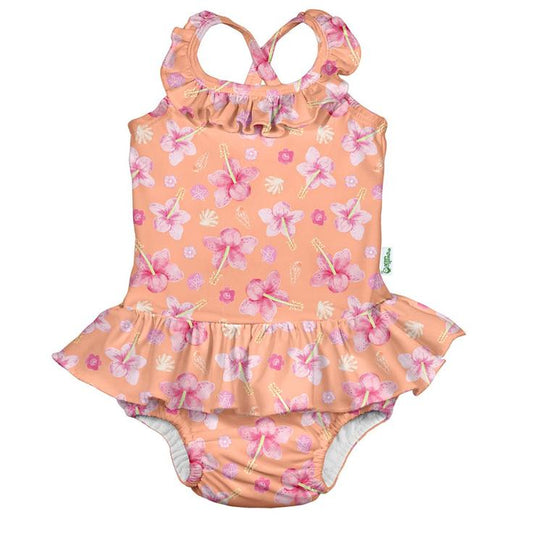 One-piece Ruffle Swimsuit With Built-in Reusable Absorbent Swim Diaper