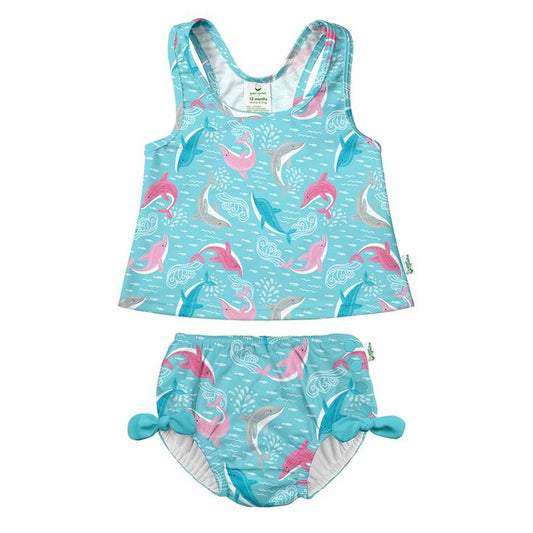 Swim Diapers - Two-piece Tankini With Ruffles And Reusable Absorbent Diapers