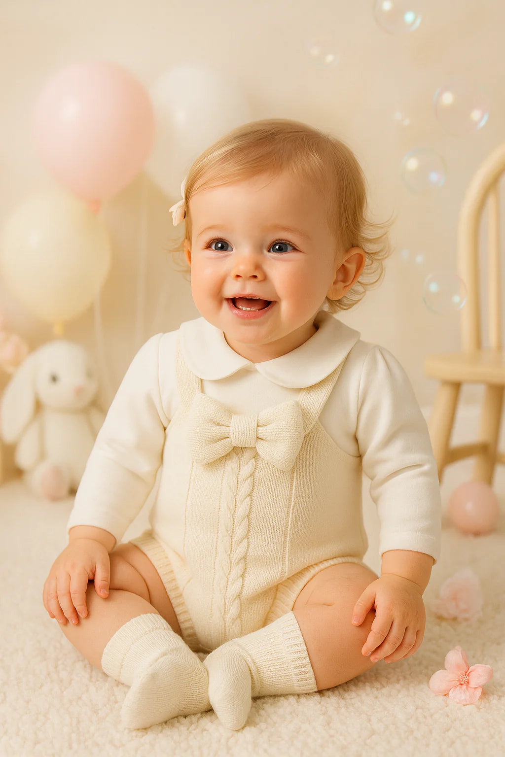 Baby Girl 3 Pieces Beige Rumper