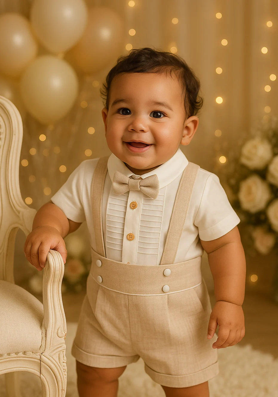 Baby Boy Linen Suspender Short Set