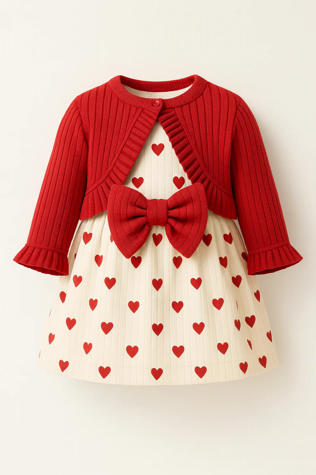 Baby Girl Heart Dress with Cardigan Set