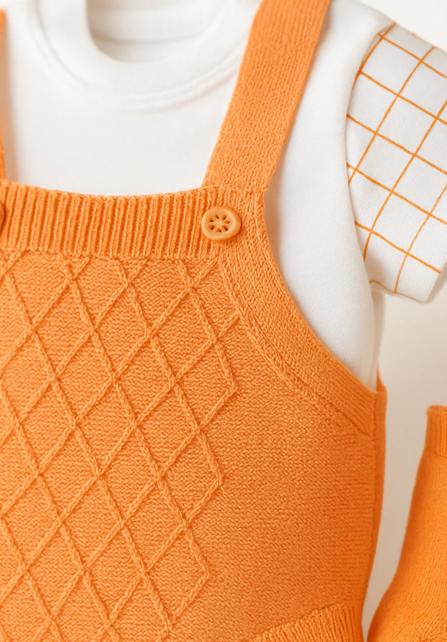 Baby Girl Soft Peach Knit Suspender Romper Set