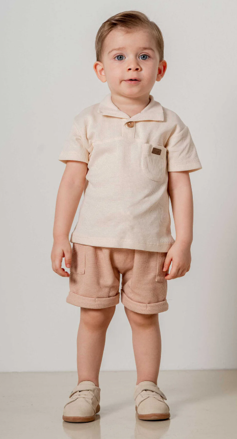 Baby Boy Taupe Polo & Shorts Set – Everyday Charm & Comfort