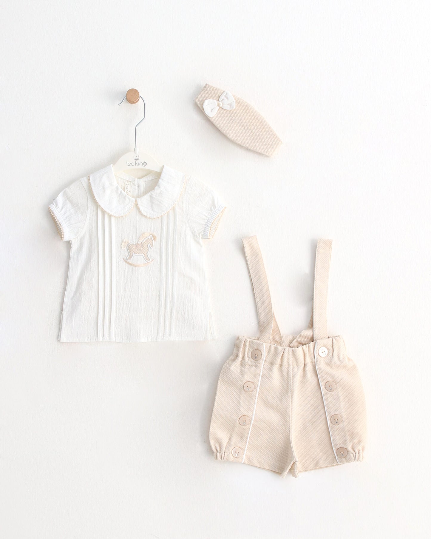 Baby Girl Short Romper Set Of 3 Pieces – Beige