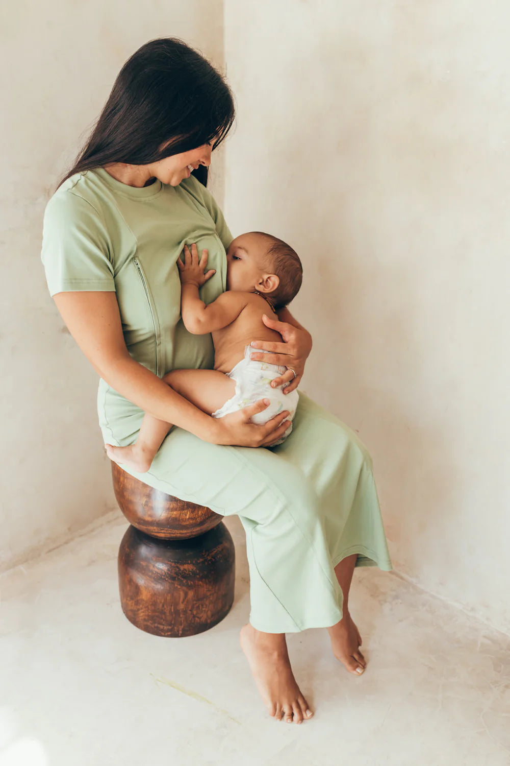 Vestido de lactancia manga corta verde