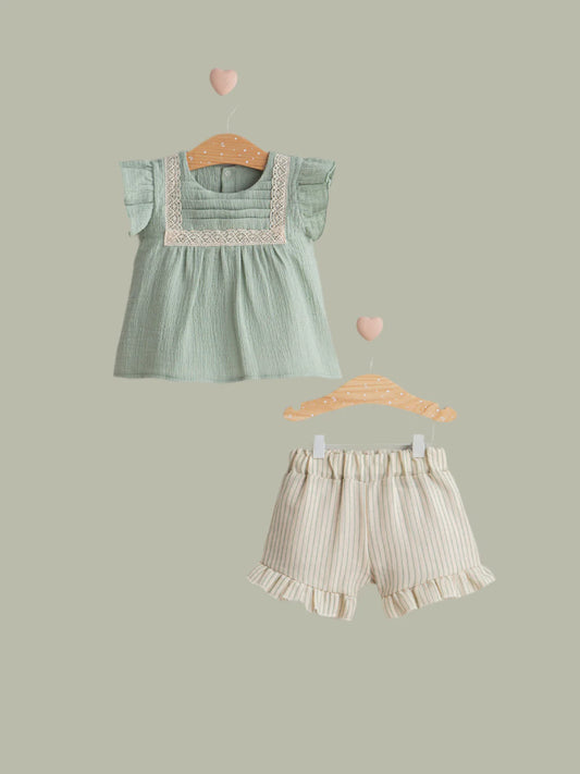 Baby Girl Lace & Ruffle Muslin Set