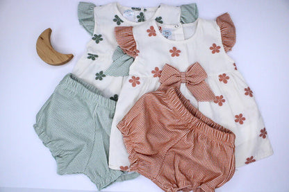 Baby Girl 2 Pieces Olive Flowers Set