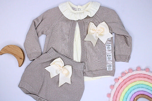 Baby Girl Fashion 3 Pieces Taupe Set