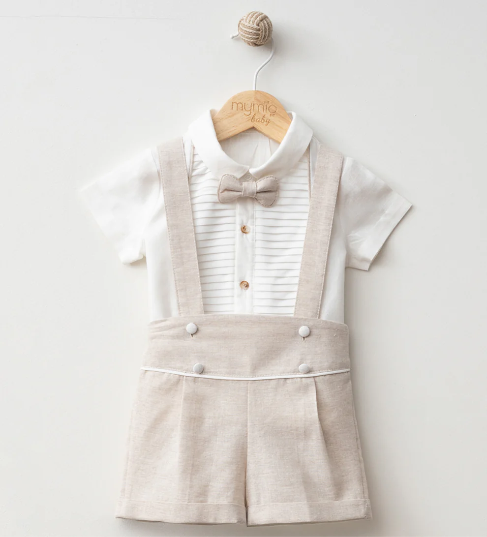 Baby Boy Linen Suspender Short Set