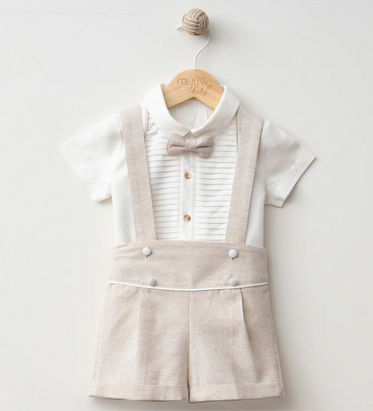 Baby Boy Linen Suspender Short Set