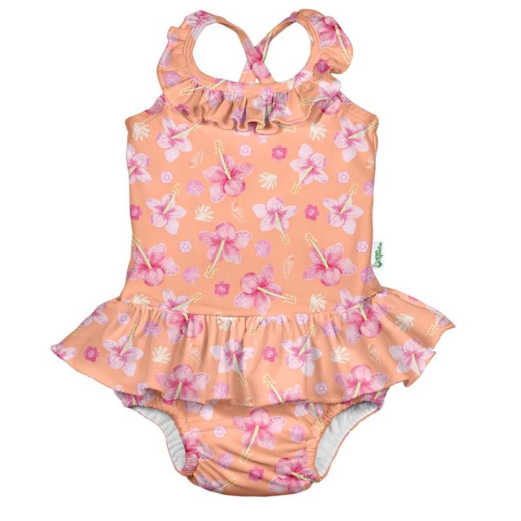 One-piece Ruffle Swimsuit With Built-in Reusable Absorbent Swim Diaper