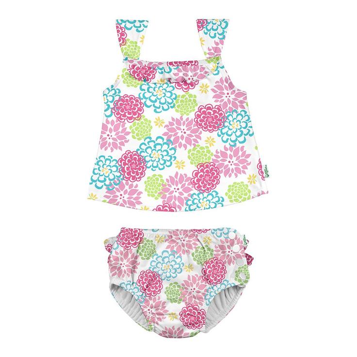 Swim Diapers - Two-piece Tankini With Ruffles And Reusable Absorbent Diapers