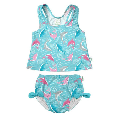 Swim Diapers - Two-piece Tankini With Ruffles And Reusable Absorbent Diapers