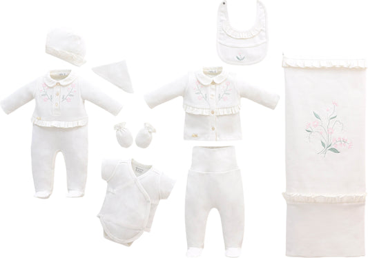 Set de Recién Nacido para Niña - 7 Piezas (Blanco)
