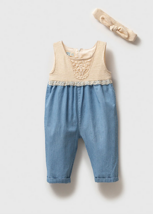 Baby Girl Knit & Denim Jumpsuit