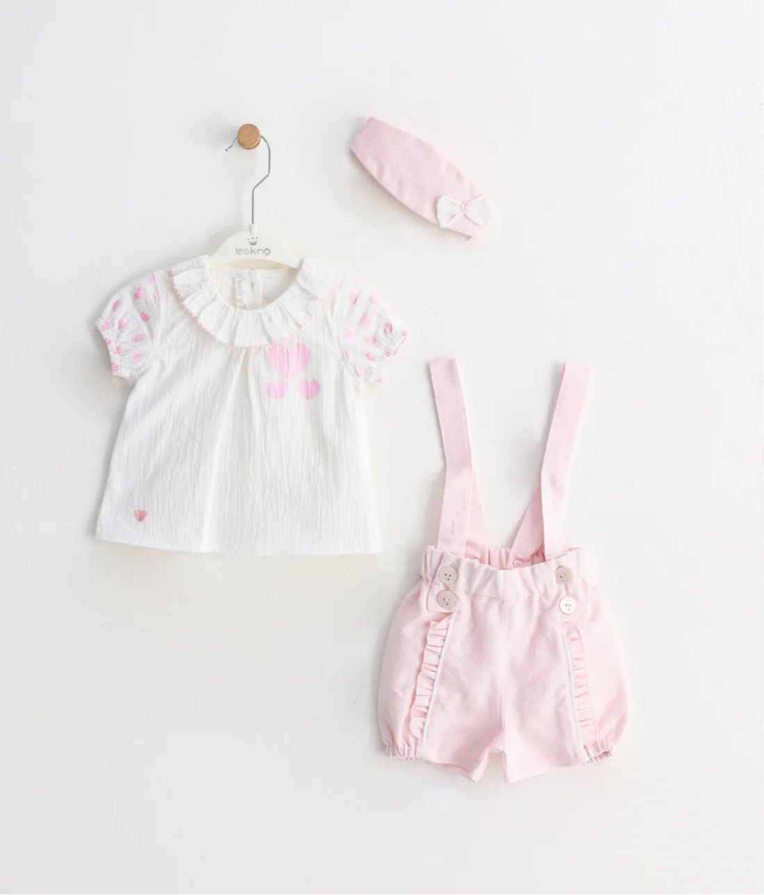 Baby Girl Soft Pastel Pink set with Suspender Shorts