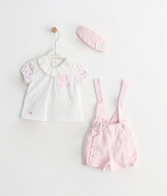Baby Girl Soft Pastel Pink set with Suspender Shorts
