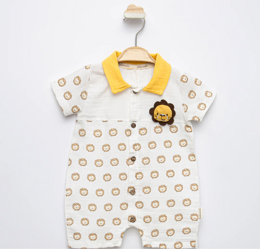 Baby Boy Short Romper with Lion Print