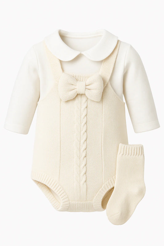 Baby Girl 3 Pieces Beige Rumper
