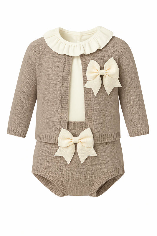 Baby Girl Fashion 3 Pieces Taupe Set