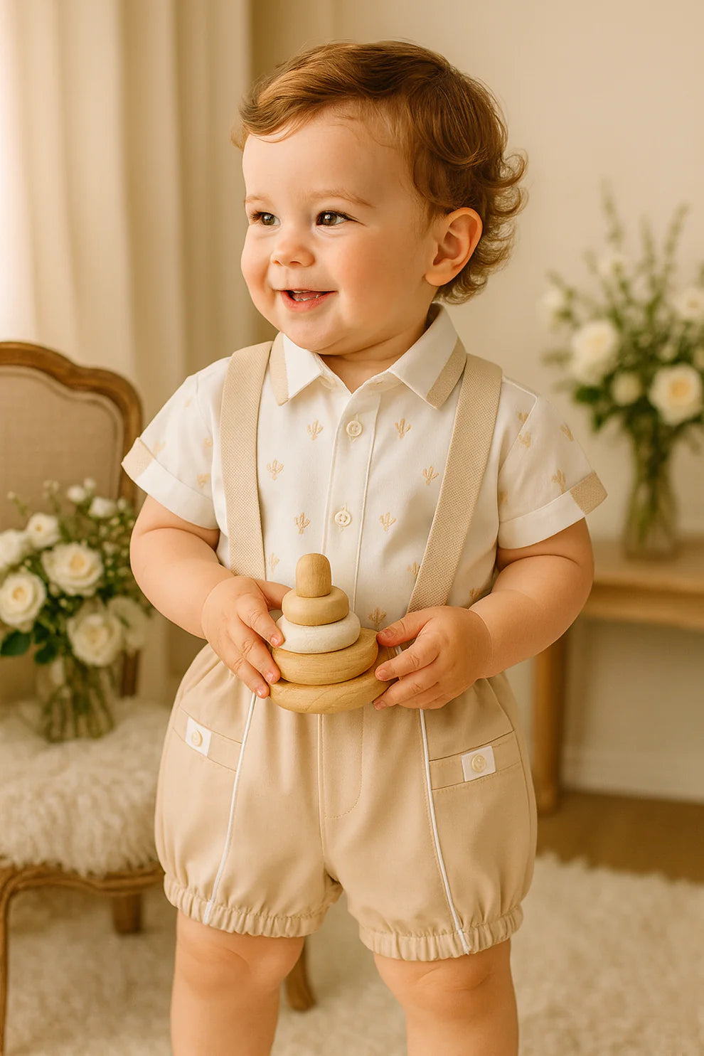 Baby Boy 2-Piece Suspender Shorts Set