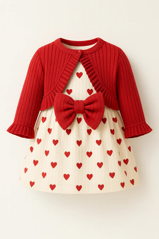 Baby Girl Heart Dress with Cardigan Set