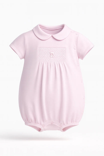 Baby Girl Smockerd Cotton Pink Romper
