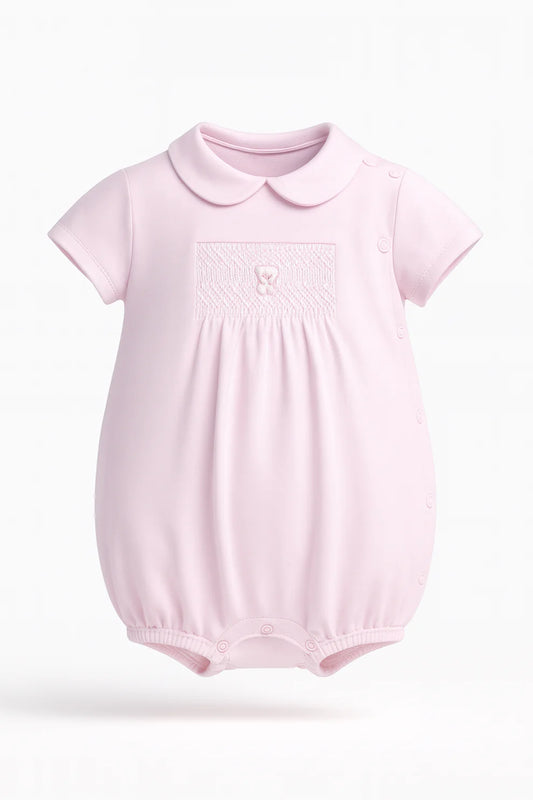 Baby Girl Smockerd Cotton Pink Romper