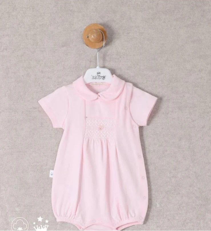 Baby Girl Smockerd Cotton Pink Romper