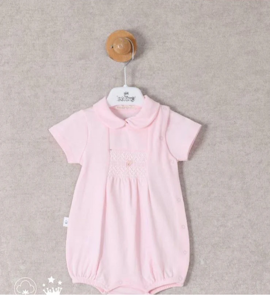 Baby Girl Smockerd Cotton Pink Romper