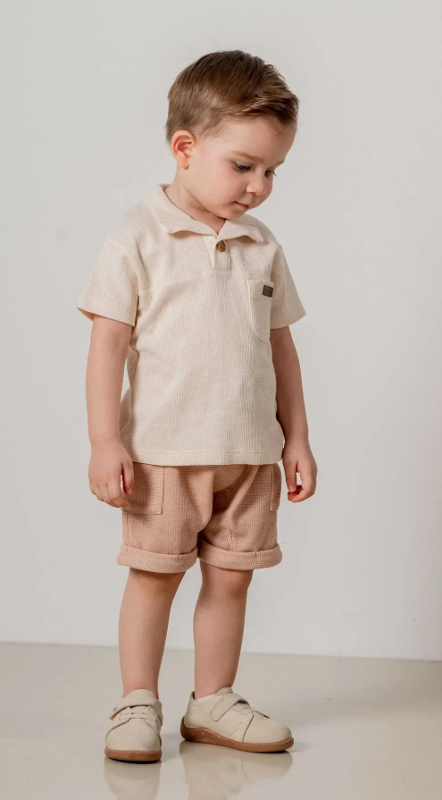 Baby Boy Taupe Polo & Shorts Set – Everyday Charm & Comfort