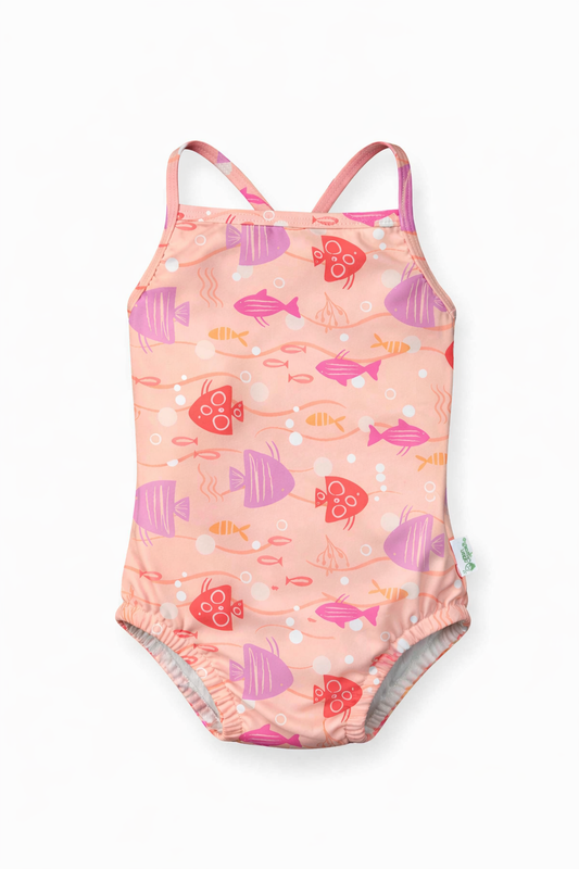 One-piece Classic Swimsuit with Built-in Reusable Absorbent Swim Diaper
