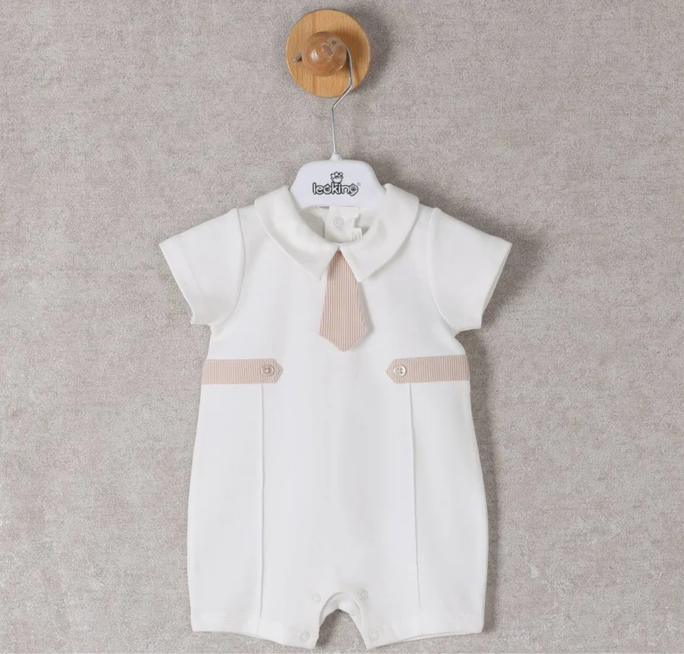 Baby Boy White Cotton Romper