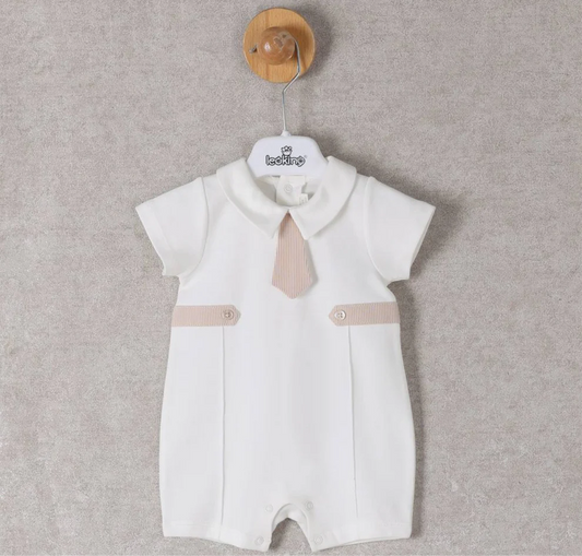 Baby Boy White Cotton Romper
