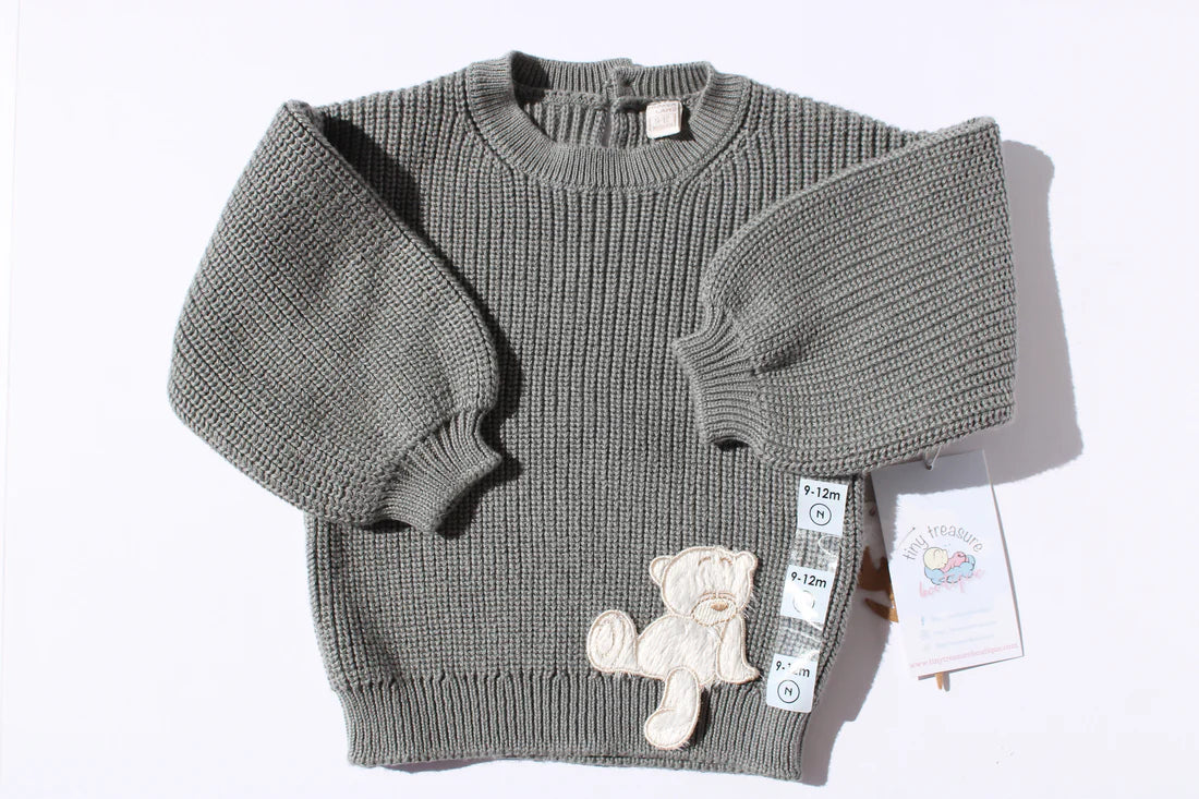 Two- Tone Knit Set with Teddy Bear