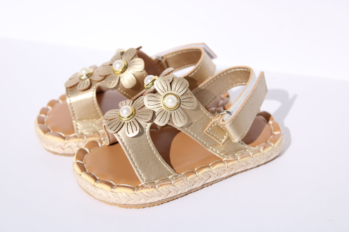 Golden Floral Sandals with Pearl Accents