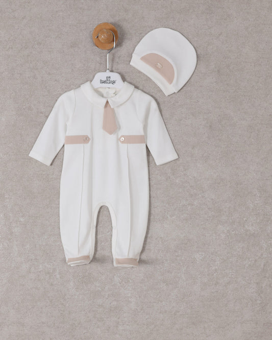 Baby Boy Babygrow Set Of 2 Pieces – White/ Beige