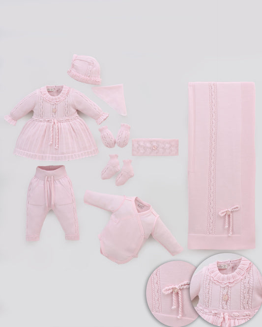 Set de recién nacido para niña de 9 piezas color rosado - Babies Heaven