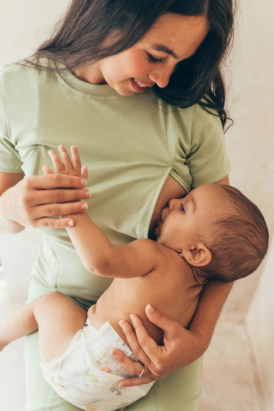 Vestido de lactancia manga corta verde