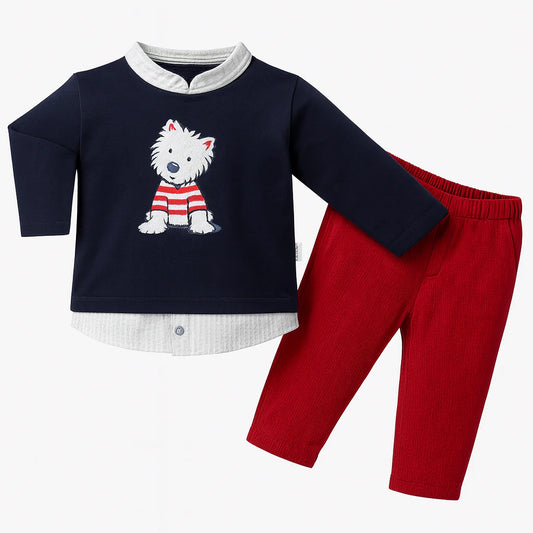 Set Festivo con Perrito en Azul Marino y Rojo