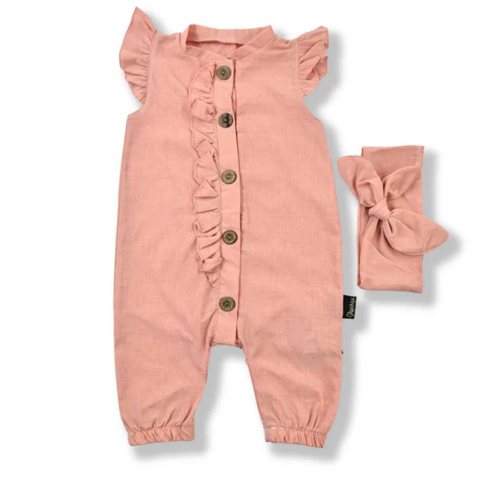 Baby Girl Peach Romper with Bandana