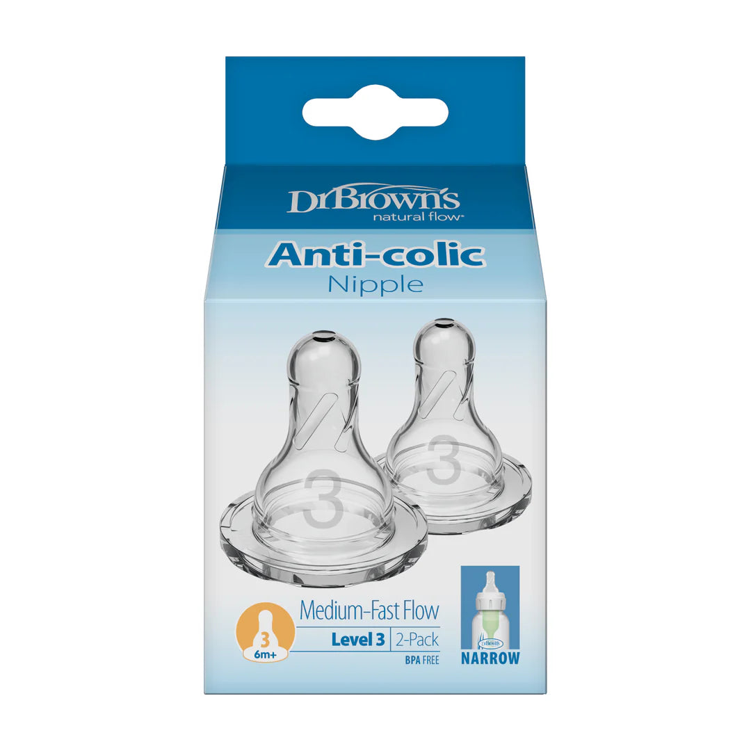 Dr. Brown’s Natural Flow® Narrow Baby Bottle Silicone Nipple, 2-Pack