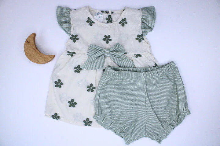 Baby Girl 2 Pieces Olive Flowers Set