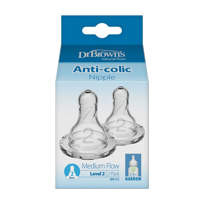 Dr. Brown’s Natural Flow® Narrow Baby Bottle Silicone Nipple, 2-Pack